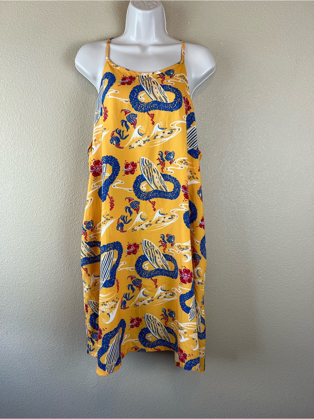 western aloha yellow hawaiian surfer print dress